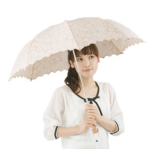レース スカラップ 晴雨兼用折り傘